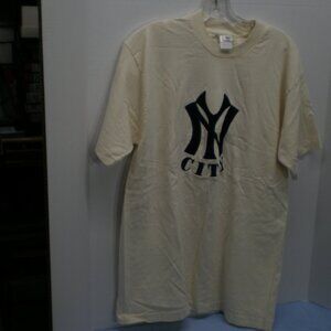 NY City Embroidered Tee Shirt, White and Blue, Size Large